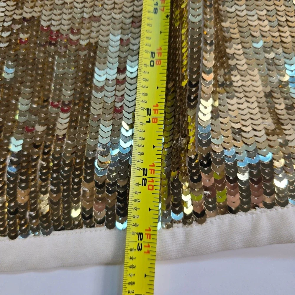 Tory Burch Bergdorf Goodman Gold Sequin Silk Tie Front Jacket Cardigan‎ Top SZ 4